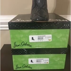 I have 2 Sam Edelman dark blue snake print booties;they are brand new in the box